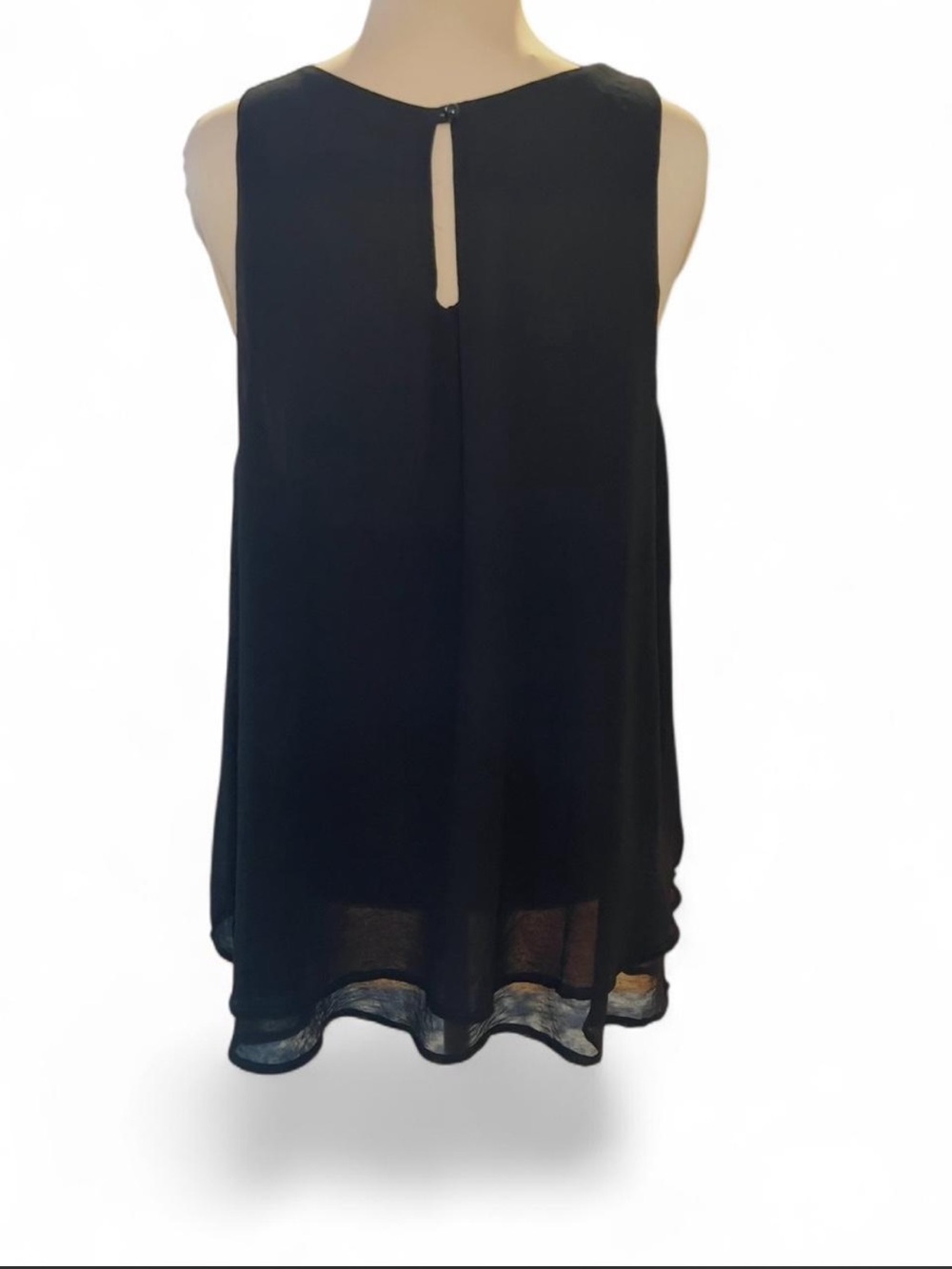 Black 2 Layered Sleeveless Top with Back Button Closure- Size Large - Picture 3 of 7